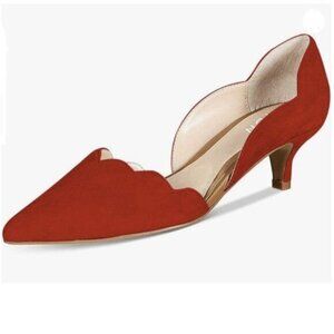YDN Women's Classic Pointy Toe Kitten Pumps Slip-on Suede Low Heel Shoes Red
